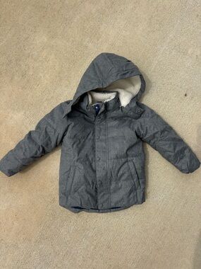 GAP Gray Puffer Jacket with Cream Sherpa Lining